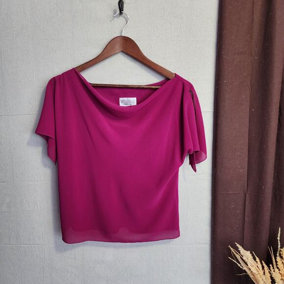 Studio 1 Petite Women's 2 Pc Blouse and Skirt Size 12P Pink Sheer Split Sleeves - Picture 5 of 13